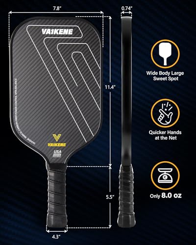 VA1KENE Pickleball Paddle, USA Pickleball Approved, 3K Raw Carbon Fiber SpinFlex Surface Paddle, 16MM PP Honeycomb Core Pickle Ball Racket for Men/Women