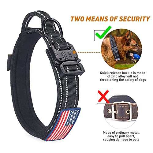 AUBELL Tactical Dog Collar and Leash Set, Adjustable Military Nylon Reflective Dog Leash and Collar with Handle and Heavy Metal Buckle for Medium Large Dogs, with Airtag Case and 2 Patches(Yellow, L)