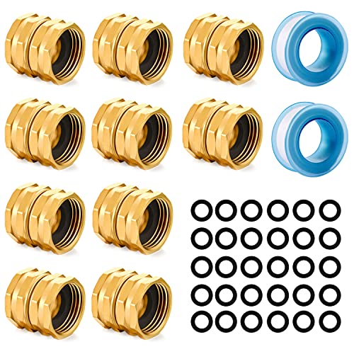 YELUN Garden Hose Fittings Connectors Adapter Solid Brass Repair double female to female faucet leader coupler dual water hose connector(3/4"GHT) (10-Pcs)