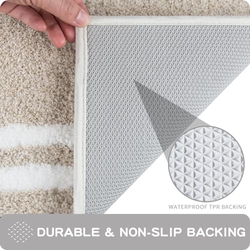 PURRUGS Non-Slip Bathroom Rug 20" x 30" - Super Absorbent & Quick Dry Shaggy Microfiber Bath Mat, Machine Washable Plush Throw Rug for Bathtub, Shower and Sink, Beige