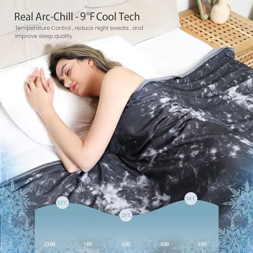 Elegear Cooling Blanket Tie Dye (Queen Size 79"x86"), Q-Max>0.5 Japanese Arc-Chill Cooling Fiber, Both Sides[Cooling/Cotton] for All-Season, Soft Breathable Blankets Keep Adults/Child/Baby Cool - Gray