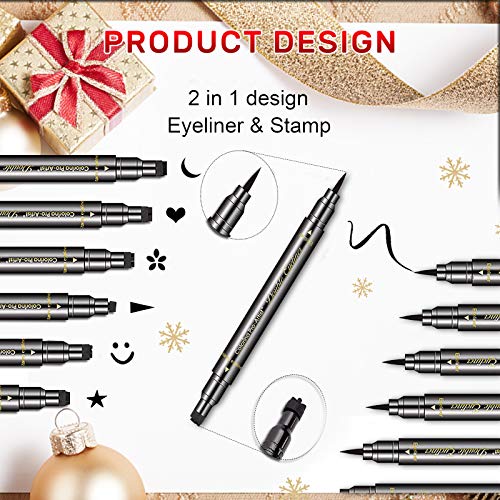 Erinde 6PCS Double-headed Eyeliner Stamp Pen Set, Black Stencil, Winged Eyeliner Tattoo Tool, Star Moon Heart Eye Makeup