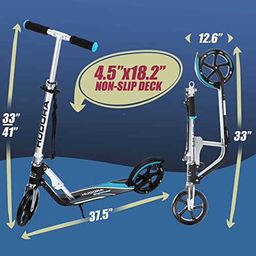 HUDORA Scooter for Kids with 80Six Helmet Bundle, Blue Wheels, Ages 8+