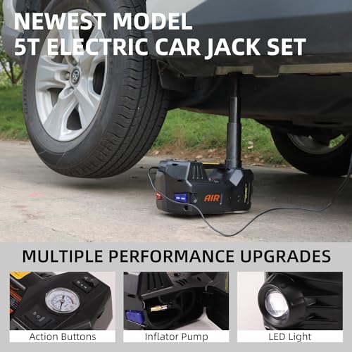 ROGTZ Electric Car Jack kit 5 Ton 12V Car Jack Hydraulic Jack with Impact Wrench and Tire Inflator Pump, Car Lift Floor Jack for SUV Sedans Tire Change with LED Light (Black)