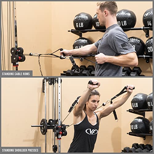 Valor Fitness Wall Mount Cable Machine – Adjustable Dual Pulley System with 16 Positions, LAT Pull, Strap Handles & Attachments – Max Weight 200 LB – Ideal Home Gym Equipment for Strength Training