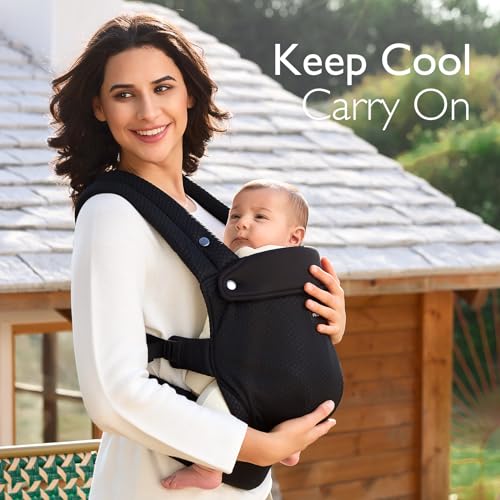 Momcozy Breathable Mesh Baby Carrier, Ergonomic and Lightweight Infant Carrier for 7-44lbs with Enhanced Lumbar Support, All Day Comfort for Hands-Free Parenting, Air Mesh-Black