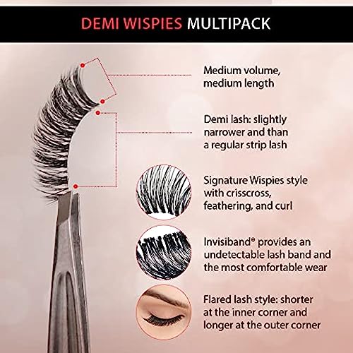 Ardell Demi Wispies False Eyelashes Black, Eye Make-Up Enhancement, Full Volume Strip Lashes - 4 pairs, 1 Pack