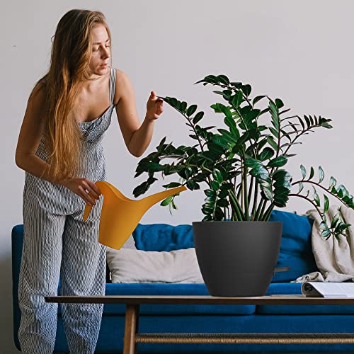 WOUSIWER 10 inch Self Watering Planters, 2 Pack Large Plastic Plant Pots with Deep Reservior and High Drainage Holes for Indoor Outdoor Plants and Flowers, Black