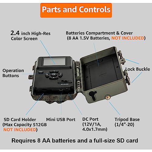 GardePro A3S Trail Camera, 64MP 1296p Game Camera with Clear 100ft No Glow Night Vision, Fast 0.1s Trigger Speed Motion Activated Waterproof, H.264 MP4 Video