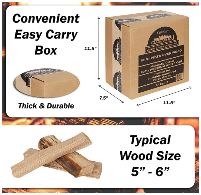 Carolina Cookwood Mini Pizza Oven Wood 6 Inch Firewood Pizza Logs Naturally Cured White Oak Hardwood for Portable Wood Pizza Ovens 750 Cubic Inches, Approximately 12lbs (Cherry)