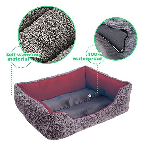 Barelove Square Dog Bed Mattress Washable Kennel, Soft Plush Faux Fur Rectangle Sleeping Pet Bed for Small Medium Large Dogs Cats Puppy Pets, with Anti-Slip Waterproof Bottom (Grey)