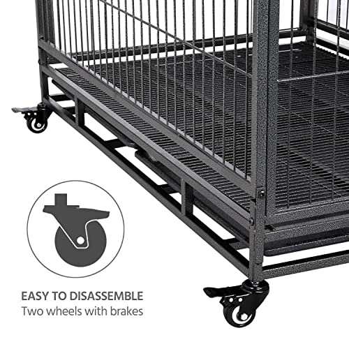 Yaheetech 42-inch Dog Crate Heavy Duty Metal Dog Crate for The House Indoor Dog Kennel for Small/Medium/Large Dogs w/Double Doors & Locks & Double Tray & Lockable Wheels Pet Cage Black