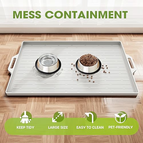 Large Dog Bowl Mat Pet Feeding Mat for Floor Waterproof with Edges, Silicone Placemats for Cat and Dog Water Bowl, Nonslip Pet Food Mat, Tray for Dog Bowls