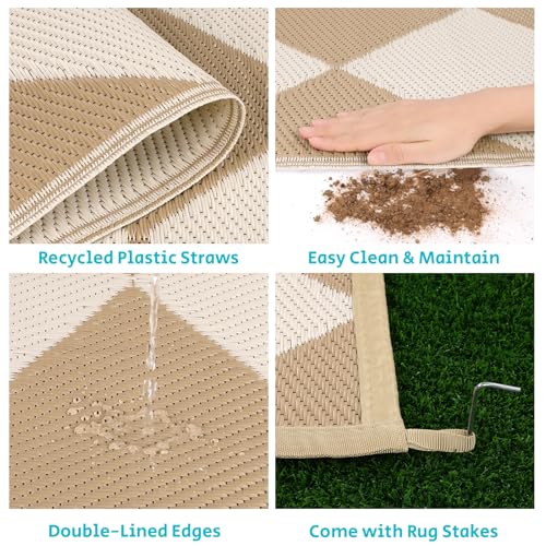 HEBE Outdoor Rug Waterproof 5x8, Plastic Straw Rug Camping Rug, Reversible Outdoor Patio Rugs RV Mat Clearance, Indoor Outside Floor Carpet for Porch,Deck,Camper,Balcony,Backyard