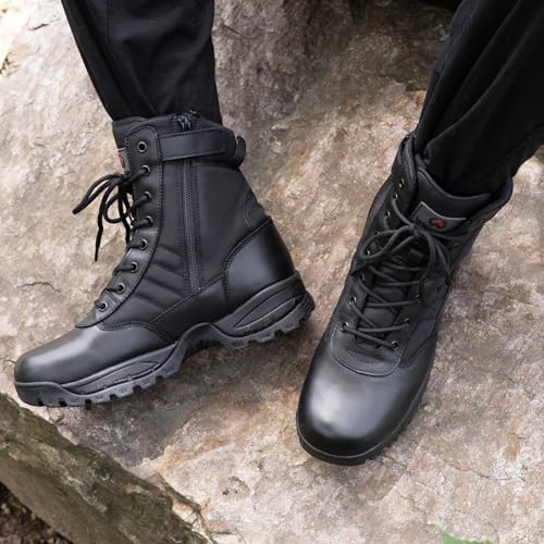 WIDEWAY Men's Military Tactical Work Boots Black Combat Boots for Motorcycle Hiking (Tan, Adult, Men, 13, Numeric, US Footwear Size System, Medium)