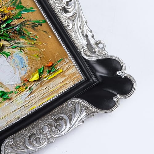 PETAFLOP 5x7 Vintage Picture Frame, Antique Photo Frames 7x5 with Silver Edge, Tabletop Wall Hanging, Black