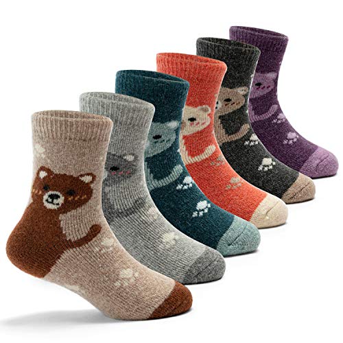 Boys Wool Socks Kids Winter Warm Socks Thick Thermal Crew Socks, 6 Pairs Mix Xmas