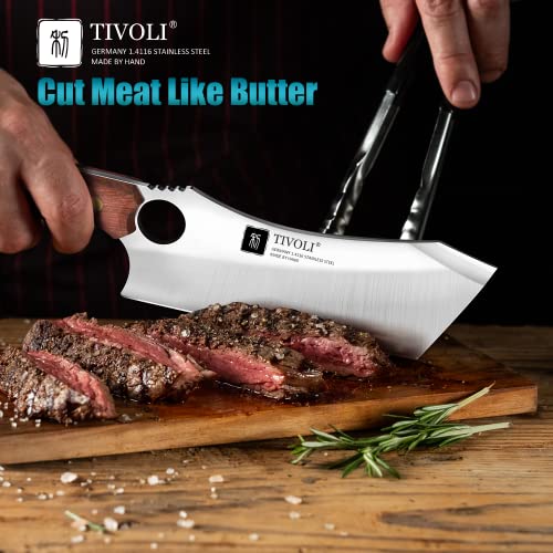 TIVOLI Meat Cleaver Knife Japanese Kitchen Vegetable Knife Sharp Meat Cleaver Forged In Fire Full Tang Cleaver Knife with Sheath Bottle Opener for Outdoor Camping Father's Day Gift Men Women