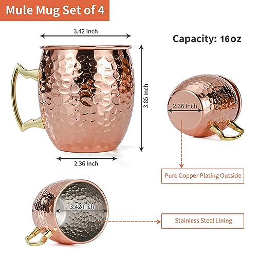 Amrules Moscow Mule Mugs, 16 oz Black Hammered Mule Cup with 304 Stainless Steel Lining and Brass Handle, Perfect for Cold Drinks, Beer, Wine, Bars, Parties