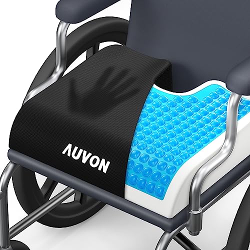 AUVON Gel Wheelchair Seat Cushion, Relieve Sciatica, Back, Coccyx, Pressure Sore and Ulcer Pain, Refreshing Ergonomic Chair Cushion with Waterproof Silk Fabric, Anti-Slip Cover, Removable Strap