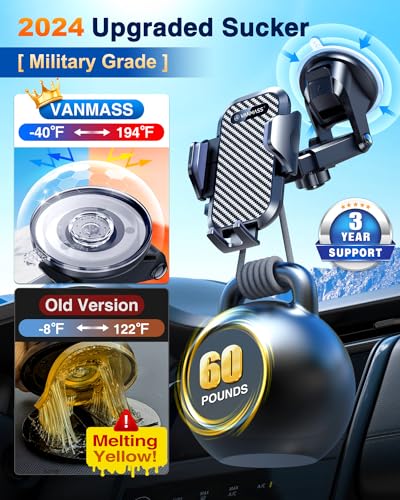 VANMASS 【2024 Newest & Strongest Military-Grade Cert Car Phone Holder Mount【Over 60LBS Suction】 Dashboard Windshield Cell Automobile Cradles Truck Hook Vent for iPhone 15 Pro Max 14 13 12 Samsung