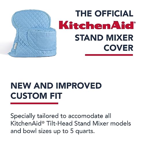 KITCHENAID Fitted Tilt-Head Solid Stand Mixer Cover with Storage Pocket, Quilted 100% Cotton, Blue Velvet, 14.4"x18"x10"