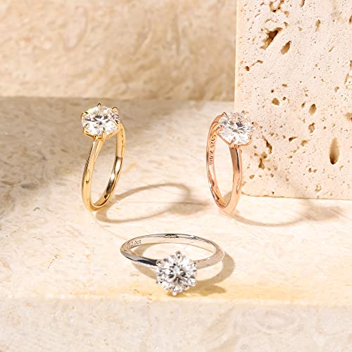 SMILEST Classic Moissanite Rings for Women, D Color VVS1 Clarity Lab Created Round Cut Diamond Rings 18K Yellow Gold Plated 925 Sterling Silver 6 Claw Moissanite Solitaire Engagement Ring for Women