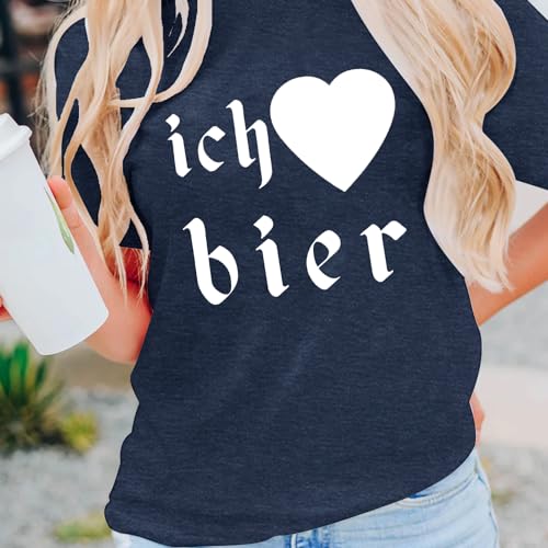 MAIHUN German Oktoberfest Shirt for Women Vintage Ich Heart Bier Tshirt Oktoberfest Short Sleeve Black