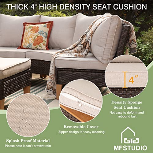 MFSTUDIO 11 Pieces Wicker Patio Furniture Set, All-Weather Rattan Outdoor Conversation Set Half-Moon Curved Sectional Sofa for Garden, 2 x Curved Sofa, 3 x Armless Sofa, 2 x Ottoman, 4 x Corner Sofa