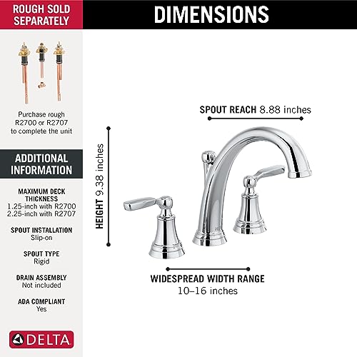 Delta Faucet Woodhurst Roman Tub Faucet - T2732 - Classic Bathtub Handles & Faucet - Bathroom Fixtures - Chrome (Valve Sold Separately)