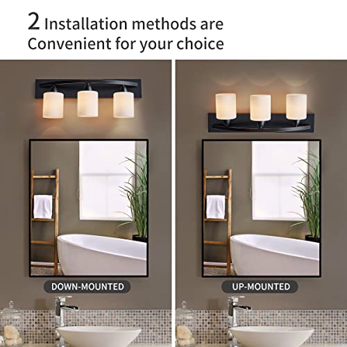 ANJIADENGSHI Bathroom Vanity Light, Modern Black Bathroom Light Fixtures Over Mirror, Wall Sconce Light with with White Glass Shade, 2-Light Bathroom Wall Lamp