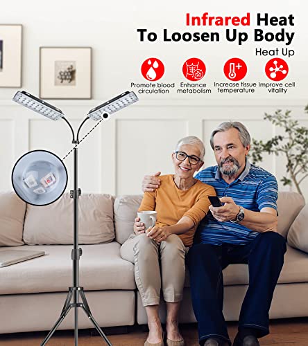 Red Light Therapy Lamp, Infrared Light Therapy with Stand - 660nm Redlight and 850nm Near Infrared Light Device for Body Pain Relief Skin Care (Dual Lamps, Black)
