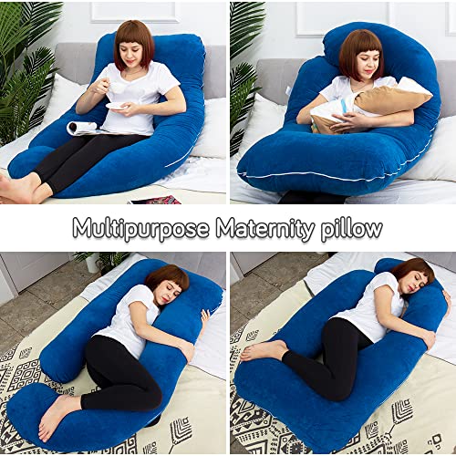 AMCATON 60 Inch Pregnancy Pillows for Sleeping, Extra Large U Shaped Body Pillow, Pregnancy Pillow, Maternity Pillow for Pregnant Women with Velour Cover (Blue)