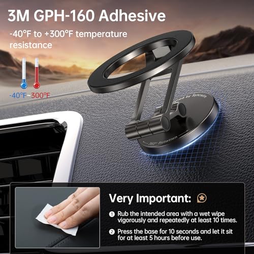 Syncwire Fits MagSafe Car Mount for Car Dash&Tesla Screen[All-Metal] Magnetic Phone Holder, [Flexible Three-axis]360° Rotation Car Mount Strong Magnets Car Phone Holder for iPhone 15 14 13 12 Pro Max