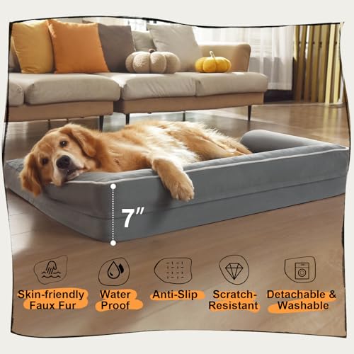 Orthopedic Large Dog Bed Washable, Orthopedic Dog Bed with Washable Removable Cover, XLarge Orthopedic Dog Beds for Large Dogs, Waterproof Pet Beds and Non-Slip Bottom, Extra Purple Large Dog Bed