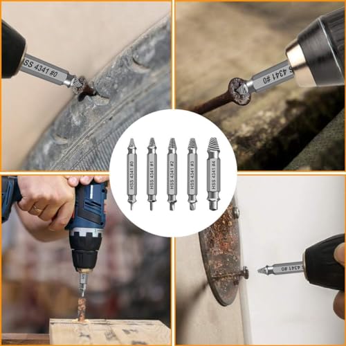 Gifts for Men, 6Pcs Titanium Damaged Screw Extractor Set - Remover for Stripped Head Screws Nuts & Bolts Drill Bit Tools for Easy Removal of Rusty & Broken Hardware High Speed Steel Superb Gift