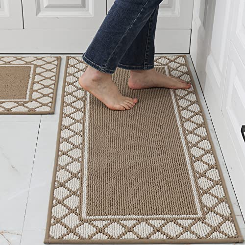 COSY HOMEER Thick 48x20 Inch/30X20 Inch Kitchen Rug Mats Made of 100% Polypropylene 2 Pieces Soft Kitchen Mat Specialized in Anti Slippery and Machine Washable (Beige)