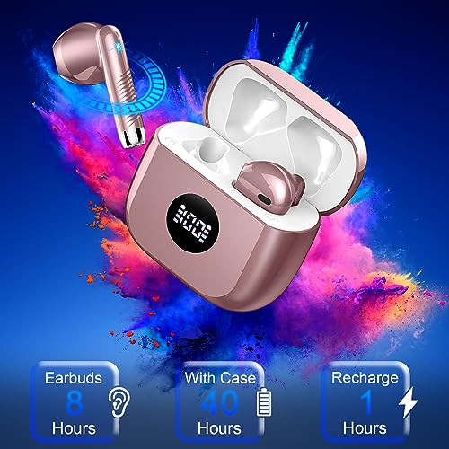 Wireless Earbuds Bluetooth 5.4 Headphones Noise Cancelling, Bluetooth Earbuds with Dynamic Drivers Stereo, Earphones Wireless Bluetooth, 40H Playtime and LED Power Display, In Ear Buds for Android iOS