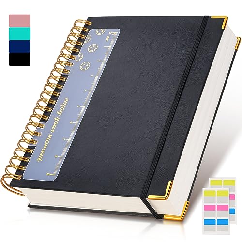 Spiral Notebook Journal 8.5” x 11”, 300 Pages Hardcover Leather Lined Journals for Women Men, A4 Large College Ruled Notebooks with 100 GSM Thick Paper, Spiral Journal for Writing Work School, Black