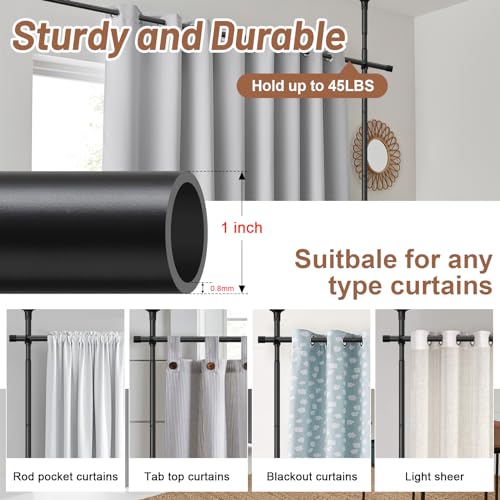 Room Divider Curtain Rod, No Drilling curtain divider for Room Separation, 48 to 72inches(W) 4-10ft (H) Adjustable hanging Room Divider Rod Stand, Floor to Ceiling Room Curtain Divider Black