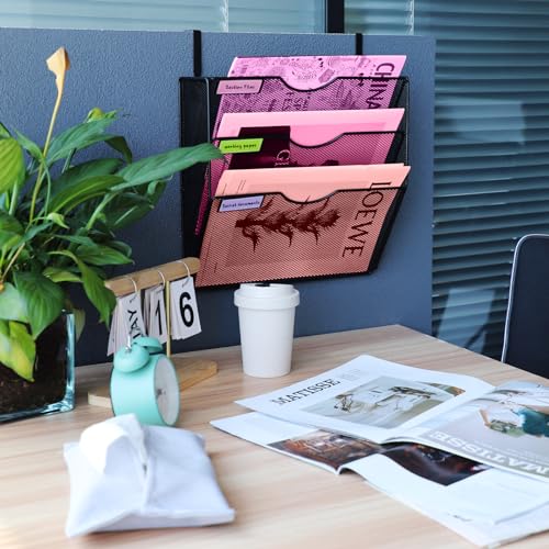 ideallife 1 Pocket Mesh Wall File Holder Organizer Office Hanging File Folder Magazine Rack, Nametag Label Hooks Set Included, Black