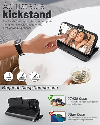 OCASE Compatible with iPhone 15 Plus Wallet Case, PU Leather Flip Folio Case with Card Holders RFID Blocking Kickstand [Shockproof TPU Inner Shell] Phone Cover 6.7 Inch 2023, Spliced Blue