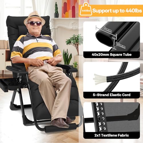 Slendor Zero Gravity Chairs, Padded Zero Gravity Recliner, Reclining Lounge Chair for Indoor Outdoor, Folding Lawn Patio Chair with Aluminum Alloy Lock, Foot Rest, Cup Holder, American Flag