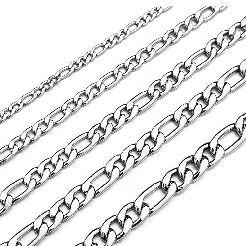 Monily Chain Necklace for Men 7.5MM 32 Inches Stainless Steel Figaro Link Chain for Women Mens