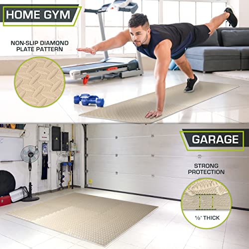 ProsourceFit Puzzle Exercise Mat ½ in, EVA Interlocking Foam Floor Tiles for Home Gym, Mat for Home Workout Equipment, Floor Padding for Kids, Cream, 24 in x 24 in x ½ in, 24 Sq Ft - 6 Tiles