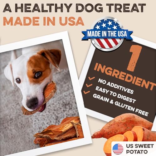 Sweet Potato Slices - Dog Treats - Single Ingredient Grain Free for Dogs, Best High Anti-Oxidant Healthy 100% Natural Thick Cut Dried Sweet Potato Dog Treats With No Added Preservatives (8oz)
