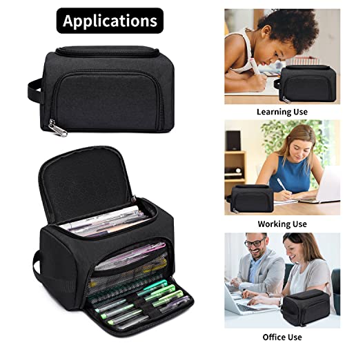 XQXA Pencil Pouch Large Capacity Pencil Case Organizer, Multifunctional Pencil Pouch with Compartmens,Big Pencil Bag for Office School Travel Men Women Adult(Black)