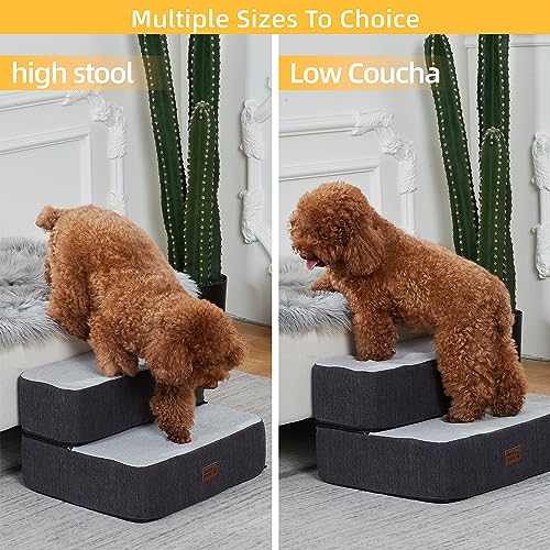 Pettycare Dog Stairs for Small Dogs - Foam Pet Steps for High Beds and Couch, Non-Slip Folding Dog Steps Portable Pet Stairs for Large Dog and Cats,3 Step, Beige