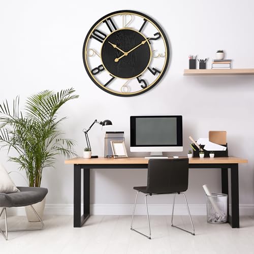 Sorbus Wooden Modern Wall Clock - Large Wall Clock for Living Room Decor - 24-Inch Big Wall Clock Decorative, Battery Operated Analog Large Clock - Ideal for Modern Wall Decor Living Room (Black)