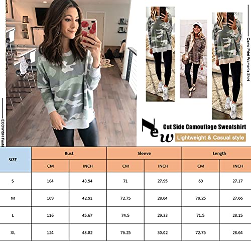 ECOWISH Women Side Split Sweatshirt: Fall Crewneck Long Sleeve Oversized Striped Shirts Casual Contrast Pullover Tops 413 Pink Green XL